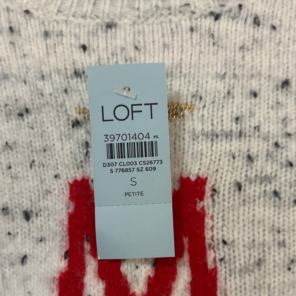 LOFT Cream and Red Merry Sweater - Picture 2 of 6